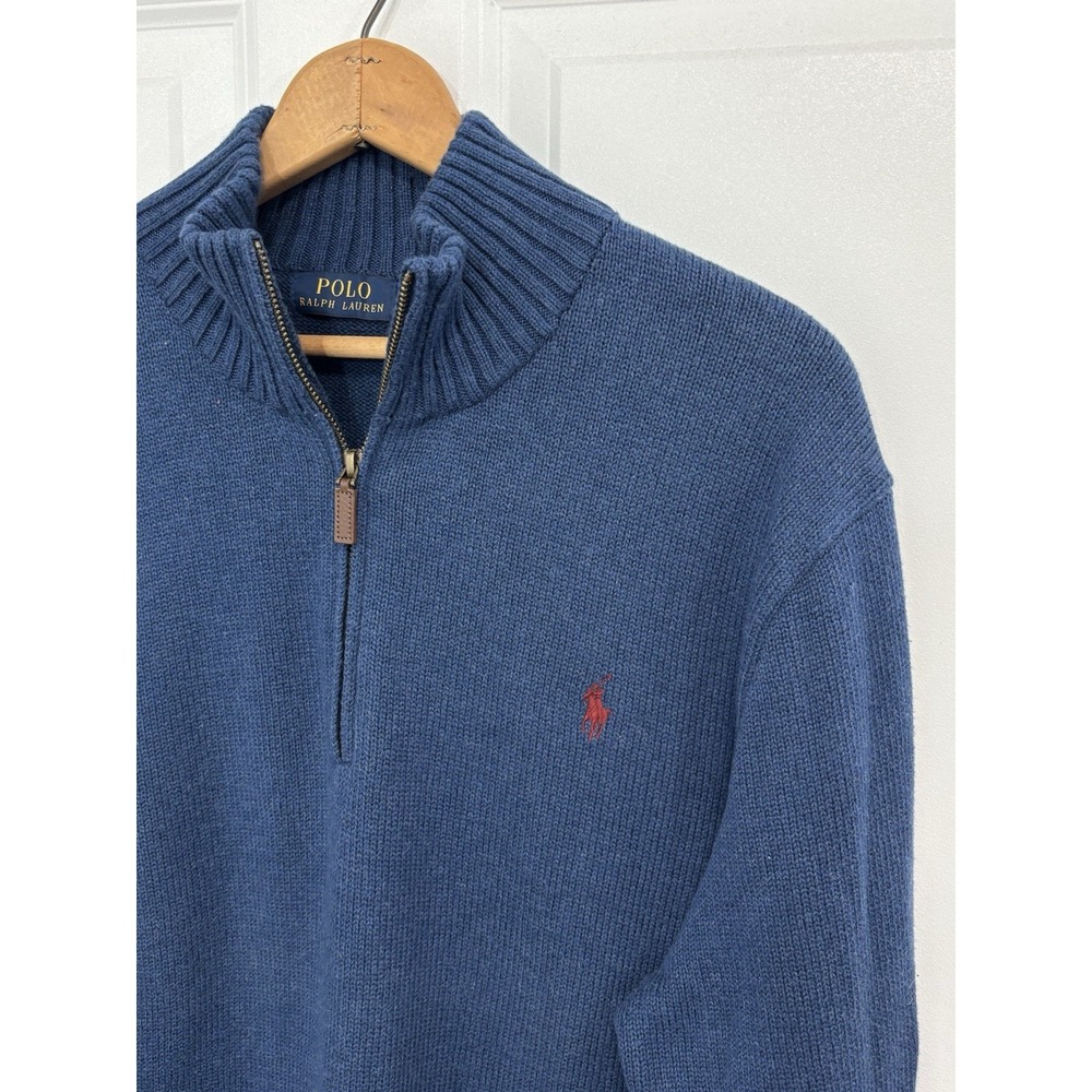 Polo Ralph Lauren Men Blue 1/4 Zip Cotton Knit Sweater XL Preppy Equestrian 0618